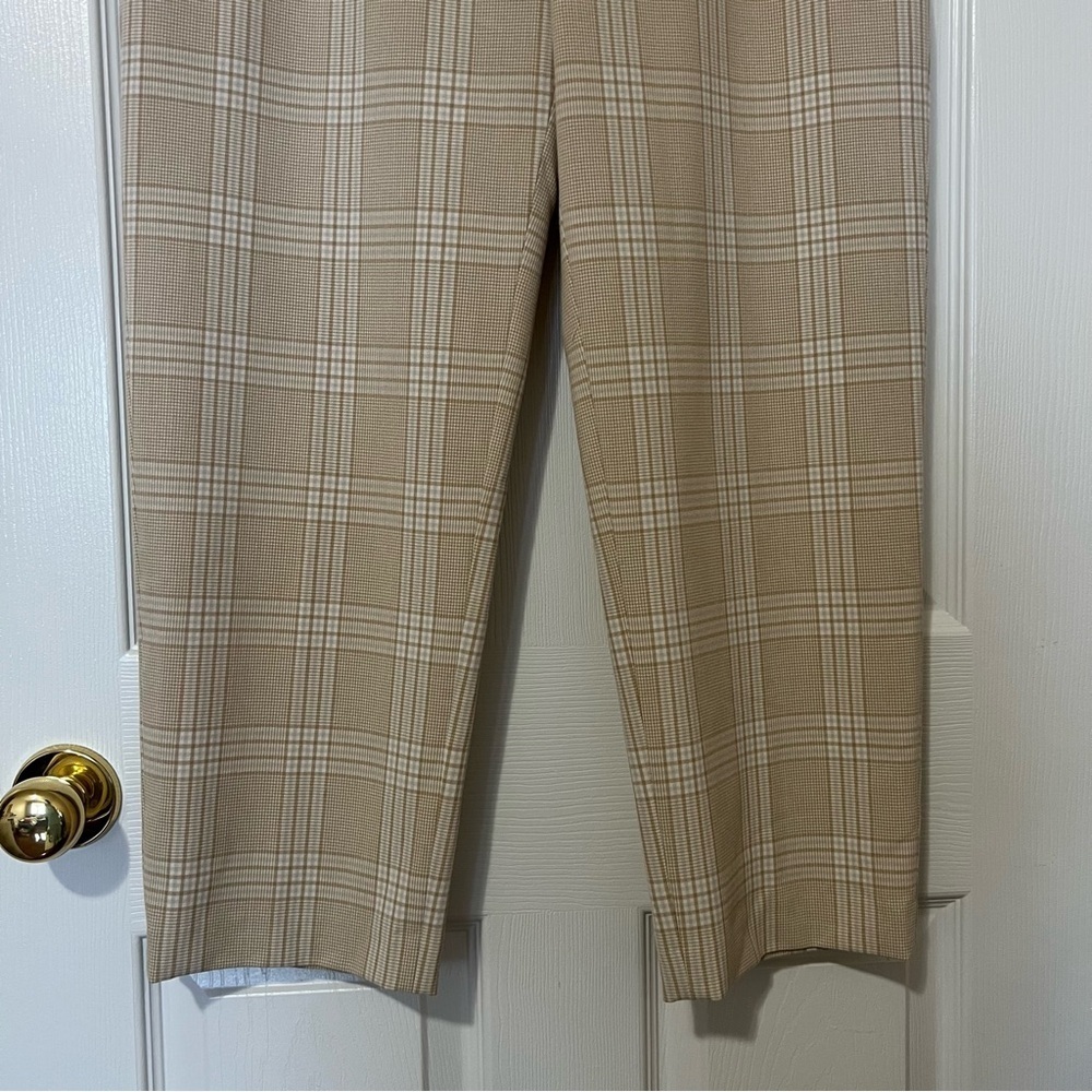 Aritzia Wilfred Beige White Plaid Jallade Tie Front Trousers Pants - Sz 8 - Picture 5 of 15